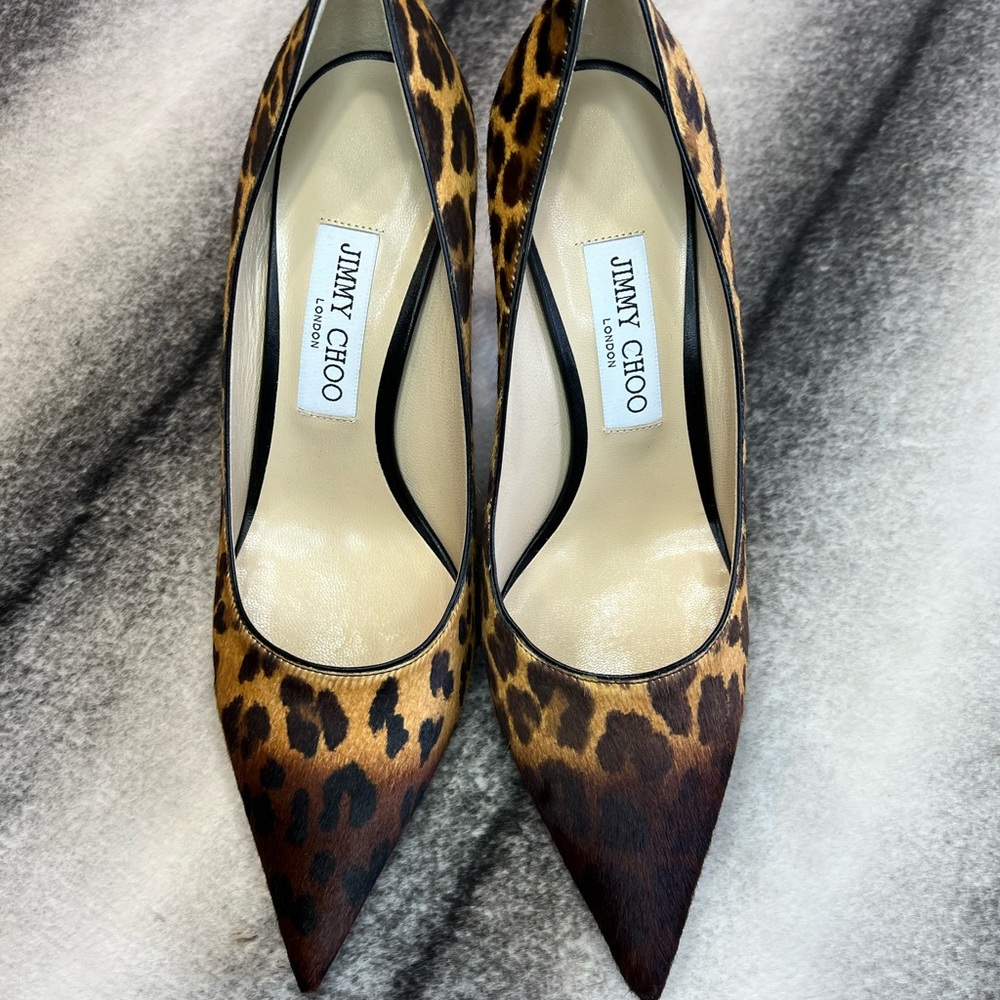 Jimmy Choo Love 85 Degrade Leopard Print Pony Heel Natural Mix Pumps